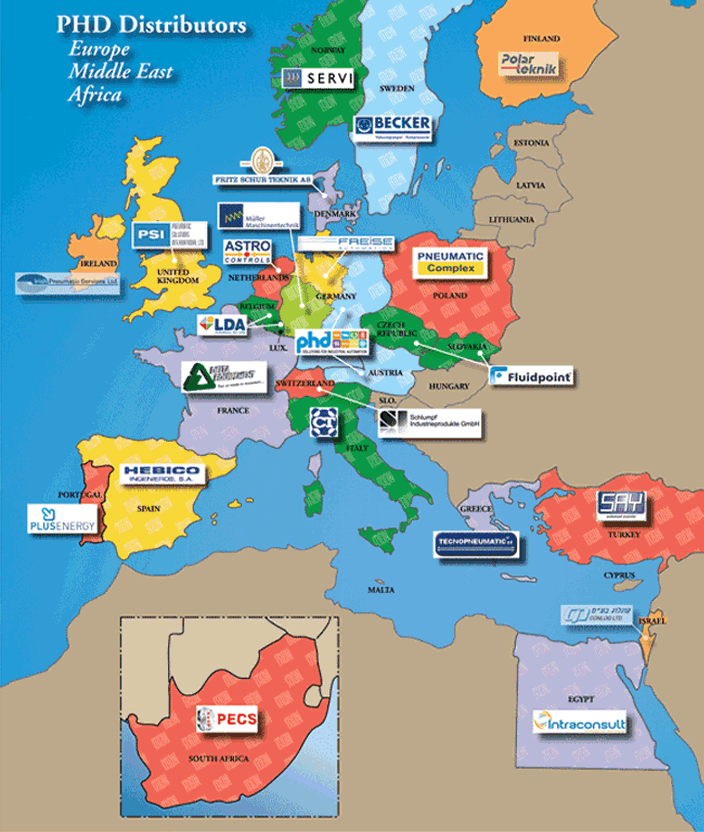 Click to expand PHD's European Distributor Network map...